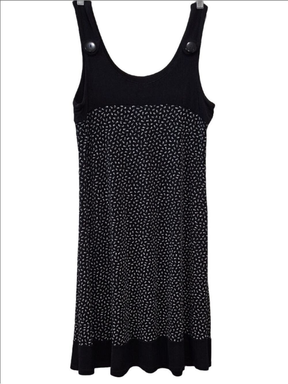 Jessica Sleeveless Solid black Dress with all-over white mini-floral pattern